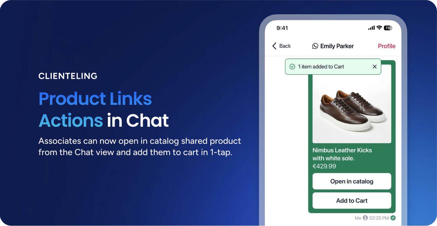 Product links in chat allow easy addition of items to the cart.